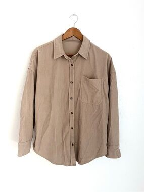 Beige Corduroy Button-Up Shirt